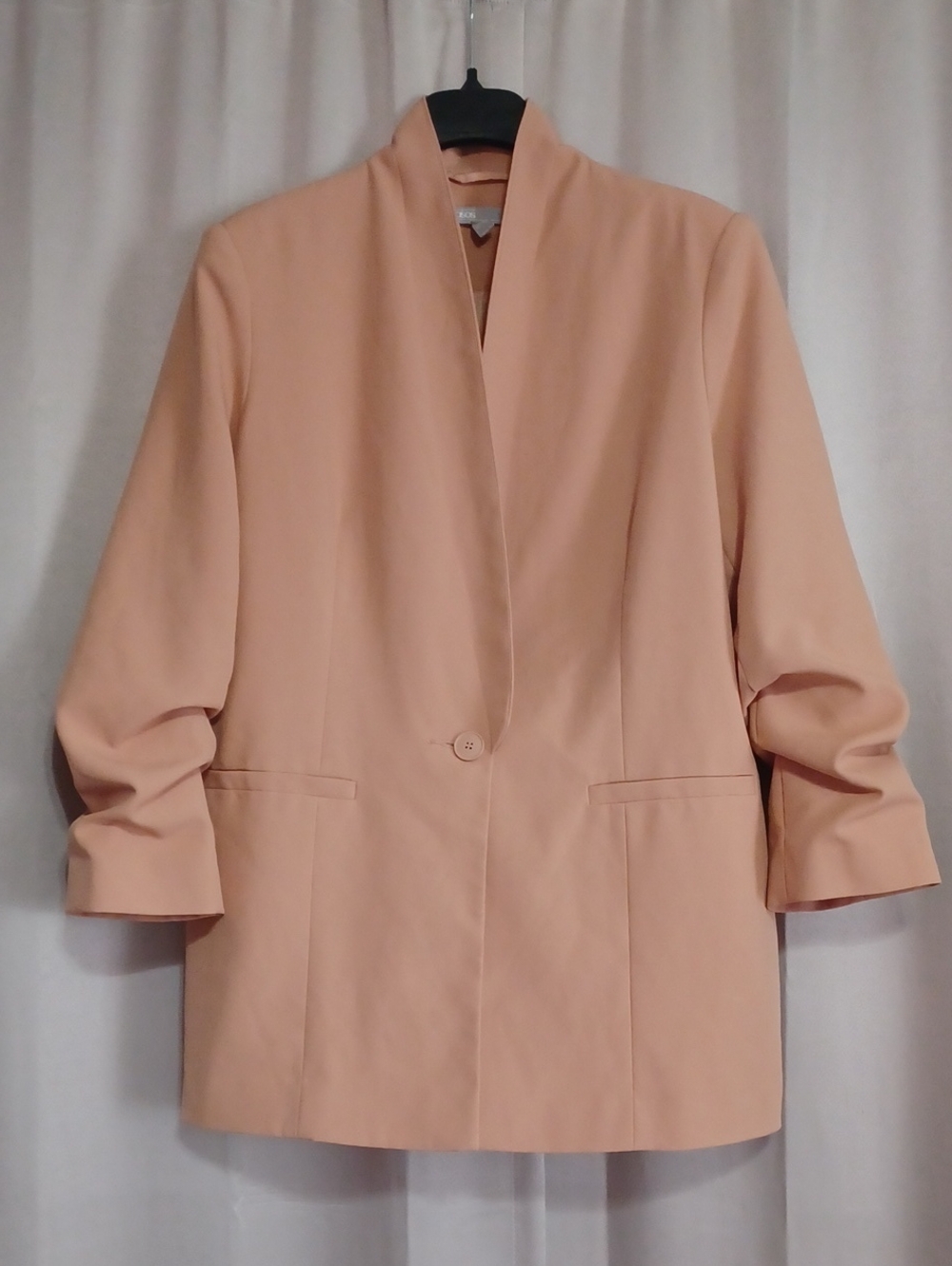 ASOS Design Blush Peach Ruched 3/4 Sleeve Shawl Collar Mid-Length Blazer Size 14